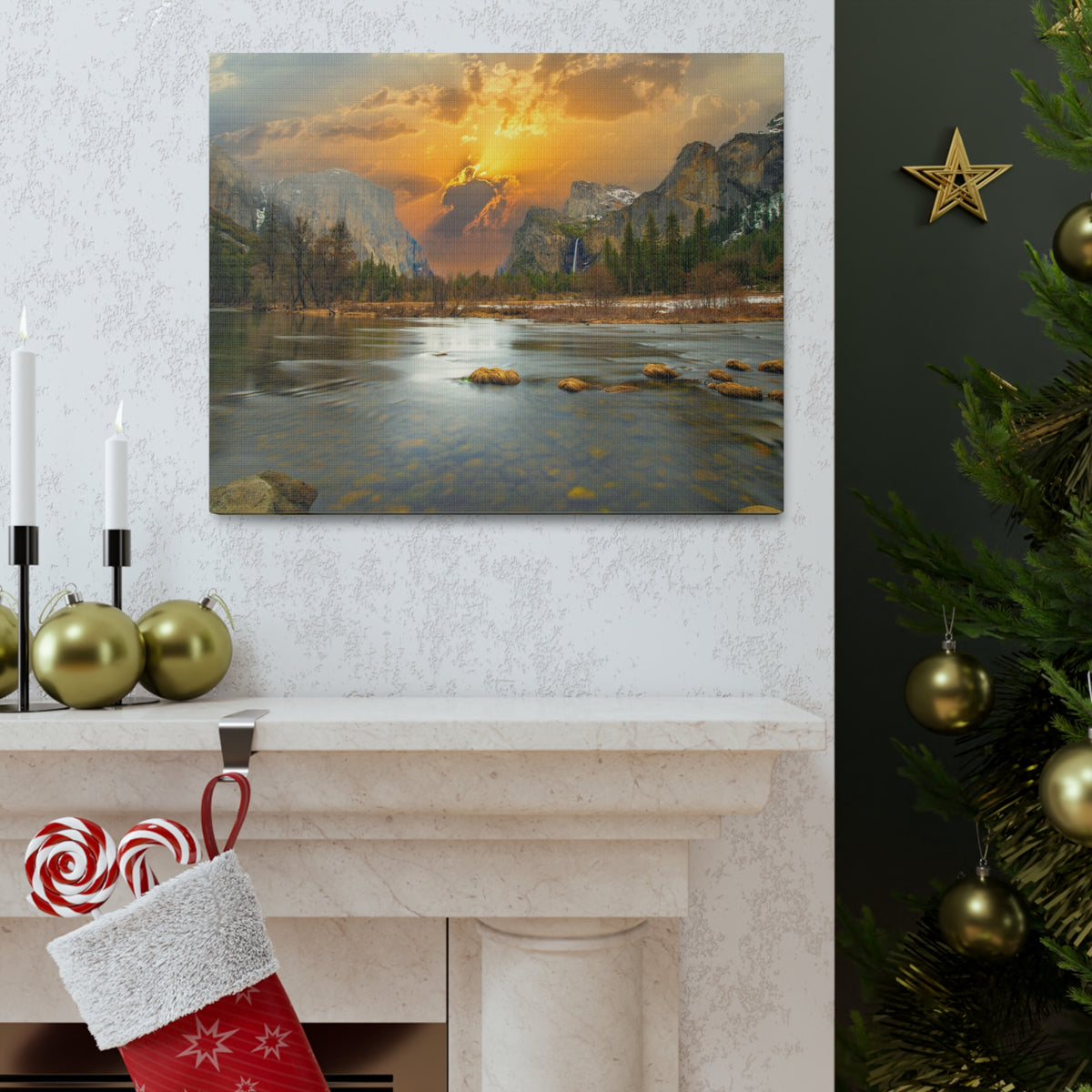 Golden Hour Over Mountain Nature Wilderness Photography Canvas Wall Art for Home Decor Ready-to-Hang-Express Your Love Gifts
