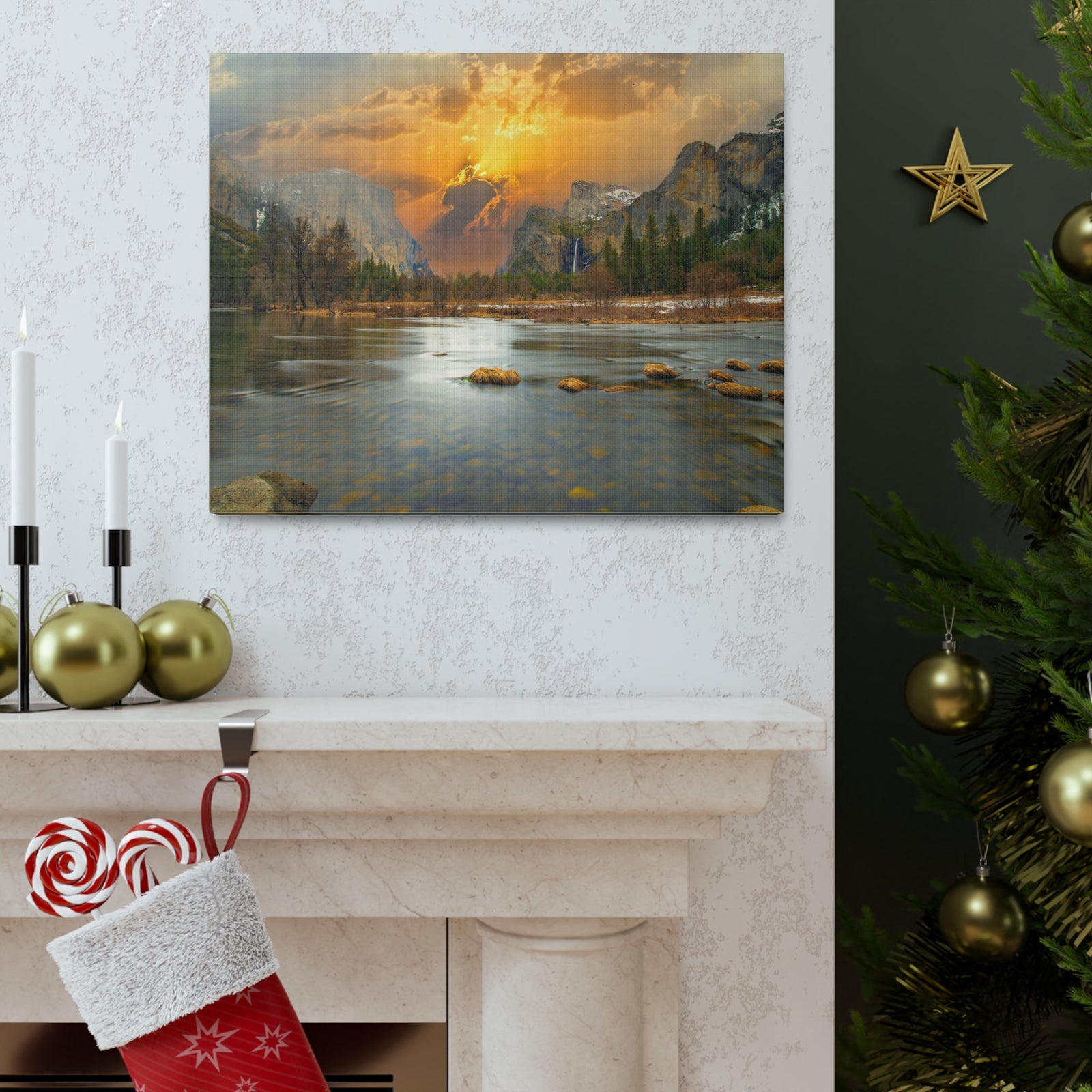 Golden Hour Over Mountain Nature Wilderness Photography Canvas Wall Art for Home Decor Ready-to-Hang-Express Your Love Gifts