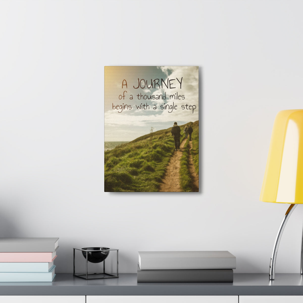 Inspirational Quote Canvas A Journey Of A Thousand Miles Motivational Print Ready to Hang Artwork-Express Your Love Gifts