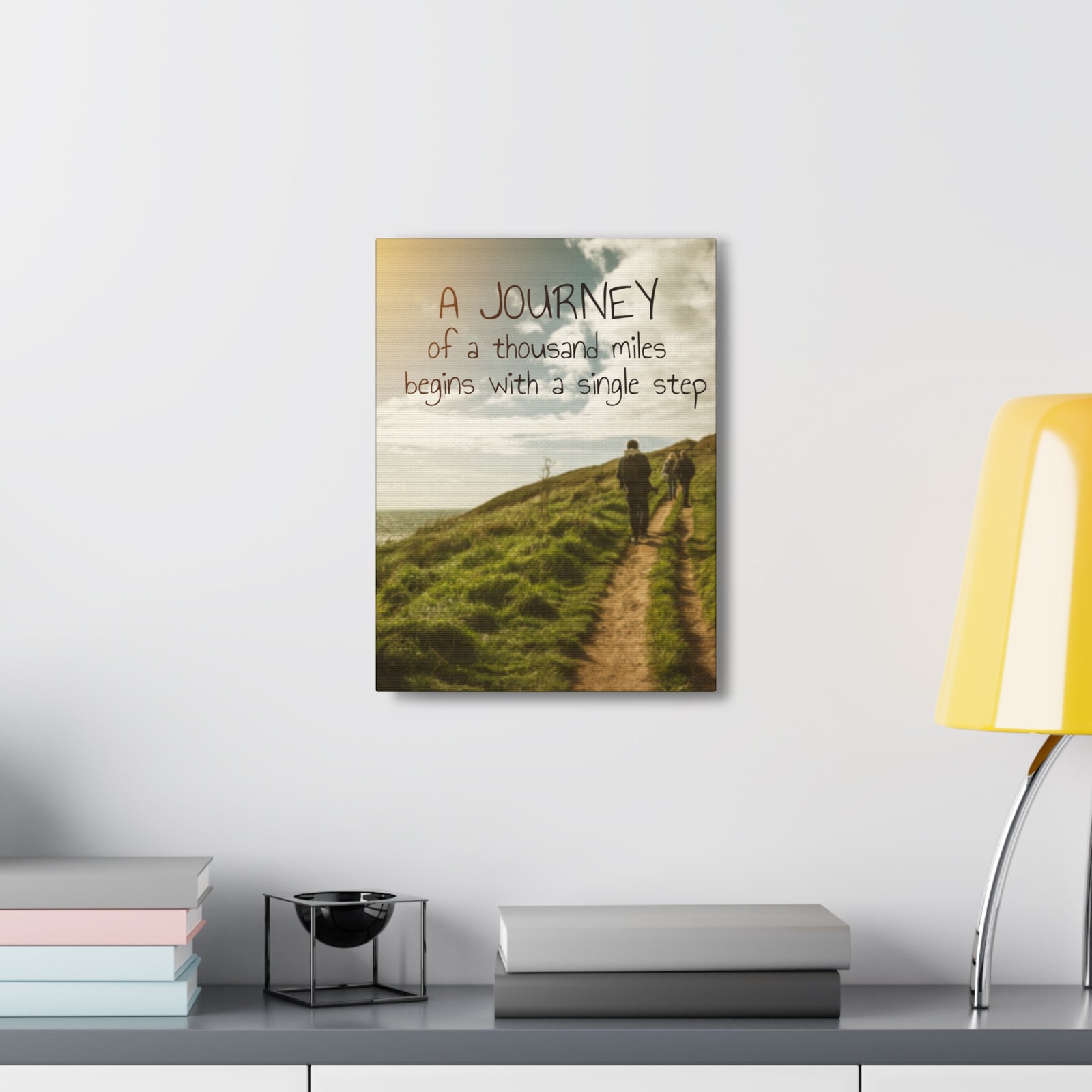 Inspirational Quote Canvas A Journey Of A Thousand Miles Motivational Print Ready to Hang Artwork-Express Your Love Gifts