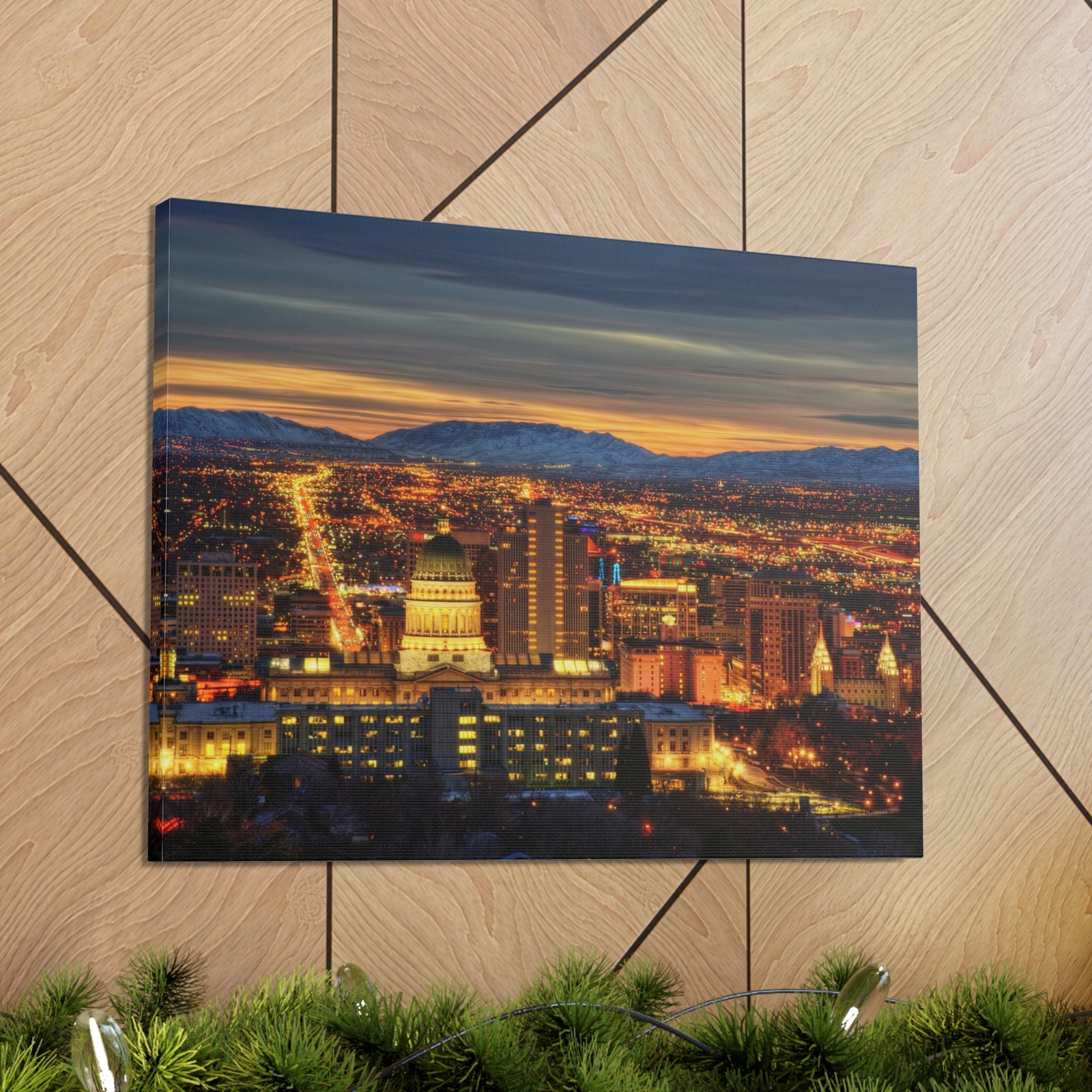 Salt Lake City Night Skyline Canvas Artwork High-Quality Breathtaking Stunning Cityscape for Home Decor Ready to Hang-Express Your Love Gifts