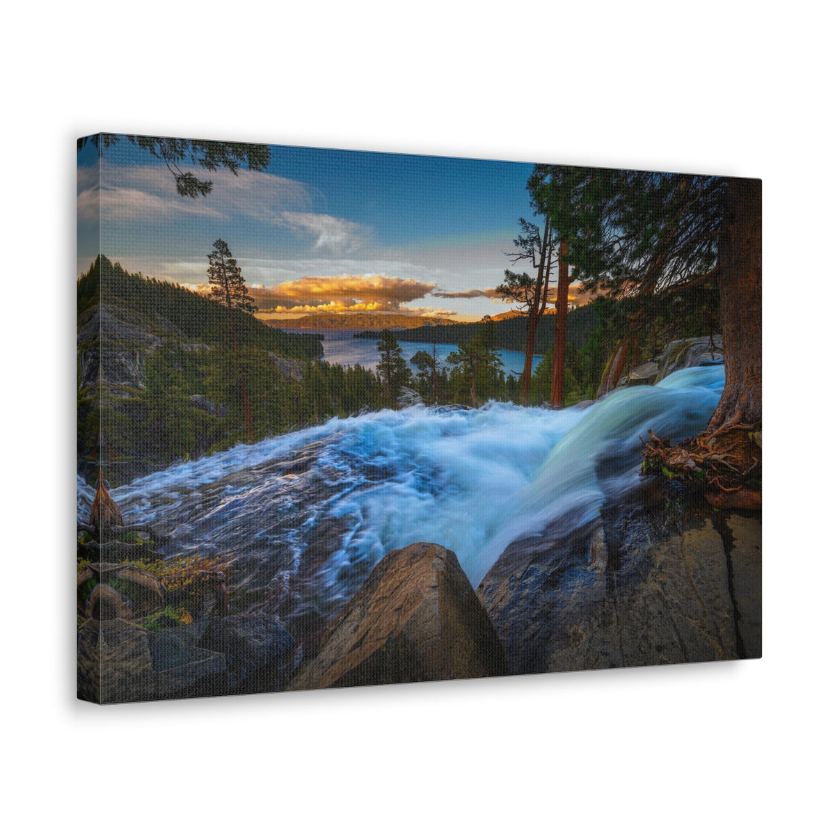 Lake Tahoe Sunset Rushing Water Modern Multicolor Scenic Nature Photography Canvas Home Office Decor Ready to Hang-Express Your Love Gifts