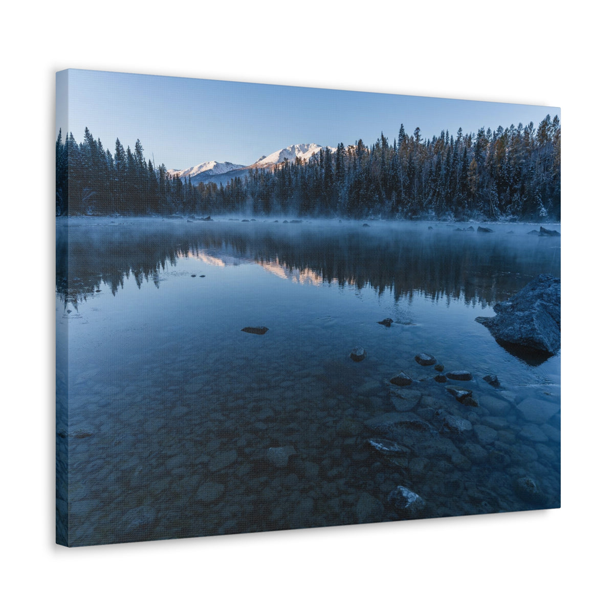 Clear Winter Lake Pine Tree Mountain Nature Wilderness Photography Canvas Wall Art for Home Decor Ready-to-Hang-Express Your Love Gifts