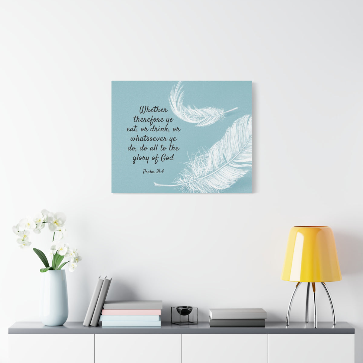 Scripture Canvas Glory Of God Psalm 91:4 Feather Christian Wall Art Bible Verse Print Ready to Hang-Express Your Love Gifts