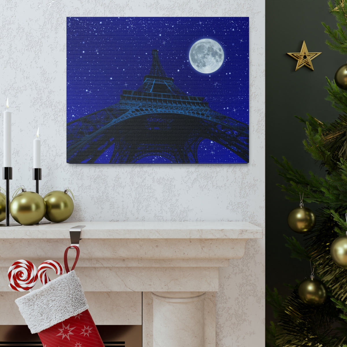 Paris Under Moonlight France Canvas Artwork High-Quality Breathtaking French City for Home Decor Ready to Hang-Express Your Love Gifts