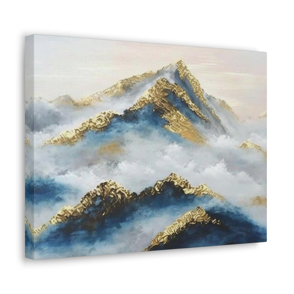 Large Mountain With Clouds Gold and Blue Landscape Painting Canvas Wall Art for Home Decor Ready-to-Hang-Express Your Love Gifts