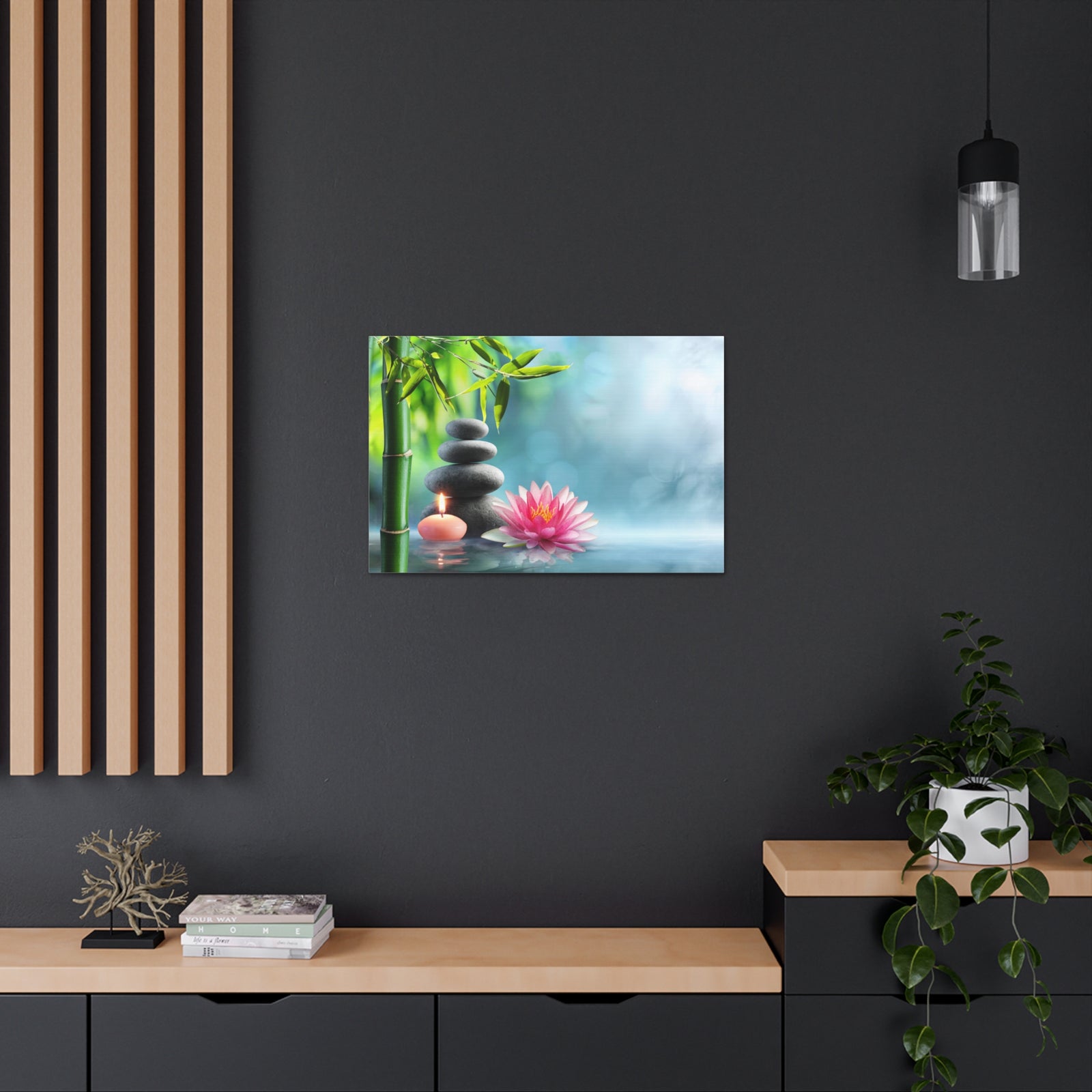 Massage Stones and Waterlily Forest Floral Nature Photography Canvas Wall Art for Home Decor Ready-to-Hang-Express Your Love Gifts