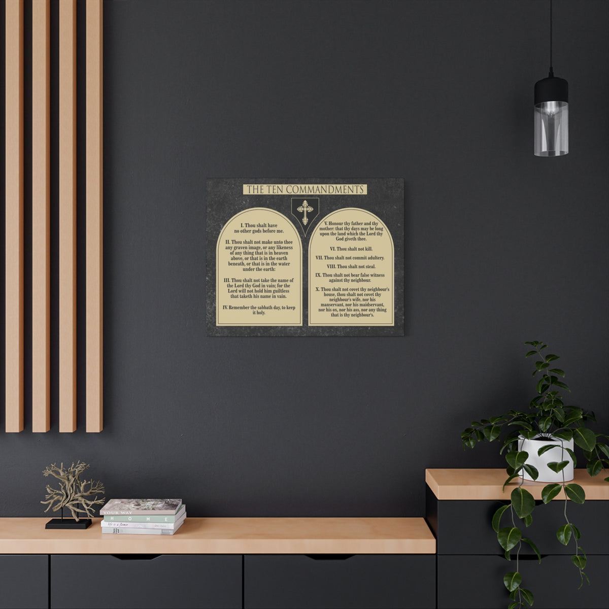 Scripture Canvas Ten Commandments Wood Brown Christian Wall Art Print Ready to Hang-Express Your Love Gifts