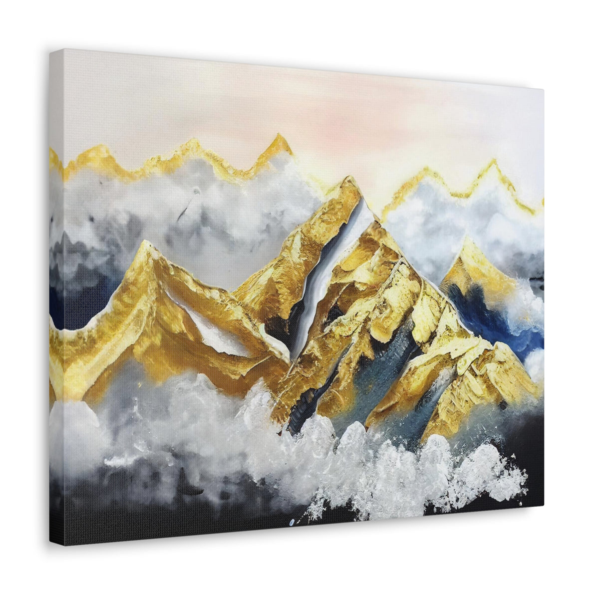 Landscape White Gold and Blue Mountains Painting Canvas Wall Art for Home Decor Ready-to-Hang-Express Your Love Gifts