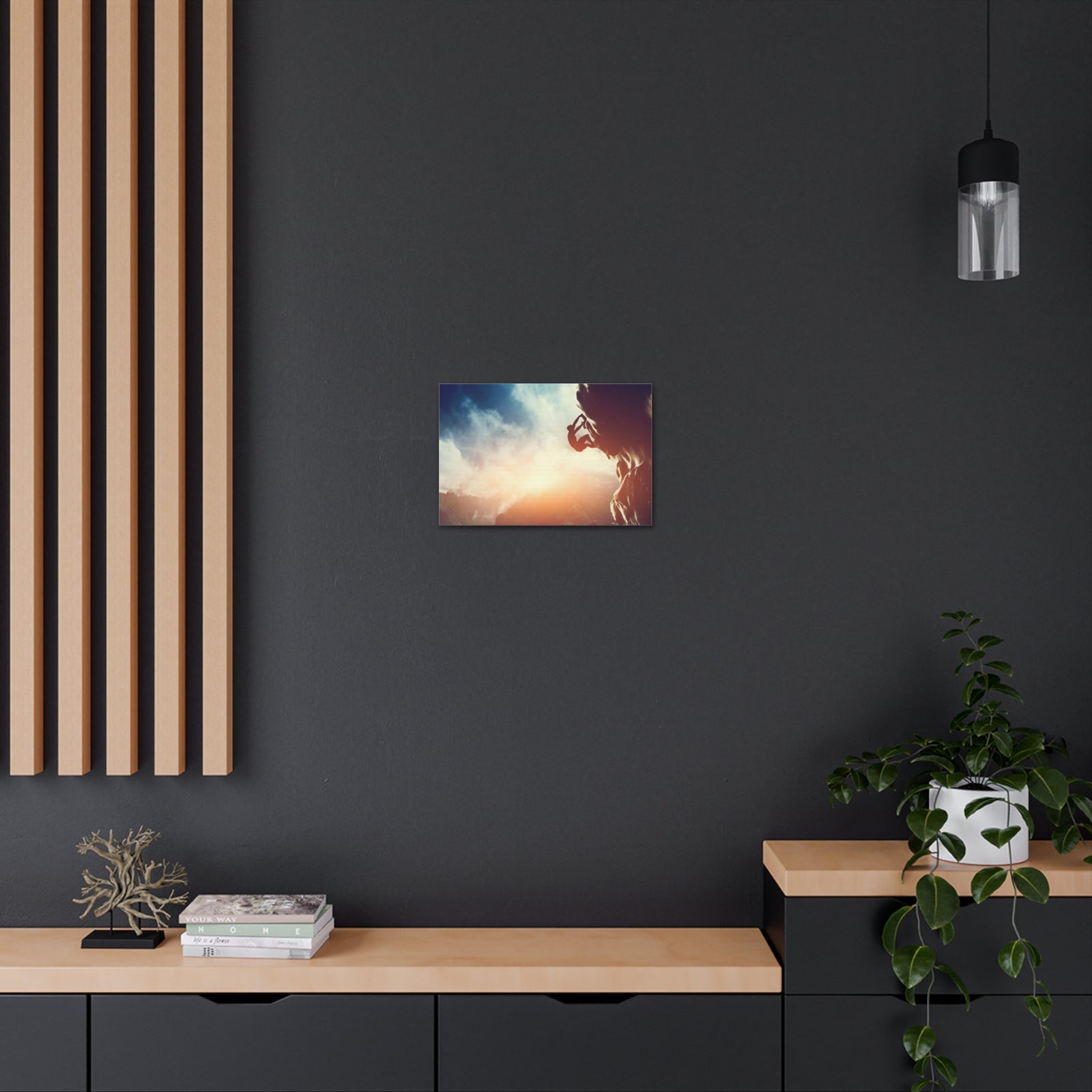 Man Climbing Rock Mountain Nature Wilderness Photography Canvas Wall Art for Home Decor Ready-to-Hang-Express Your Love Gifts