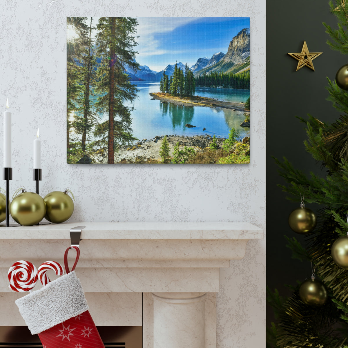 Mountain Lake Island Nature Wilderness Photography Canvas Wall Art for Home Decor Ready-to-Hang-Express Your Love Gifts