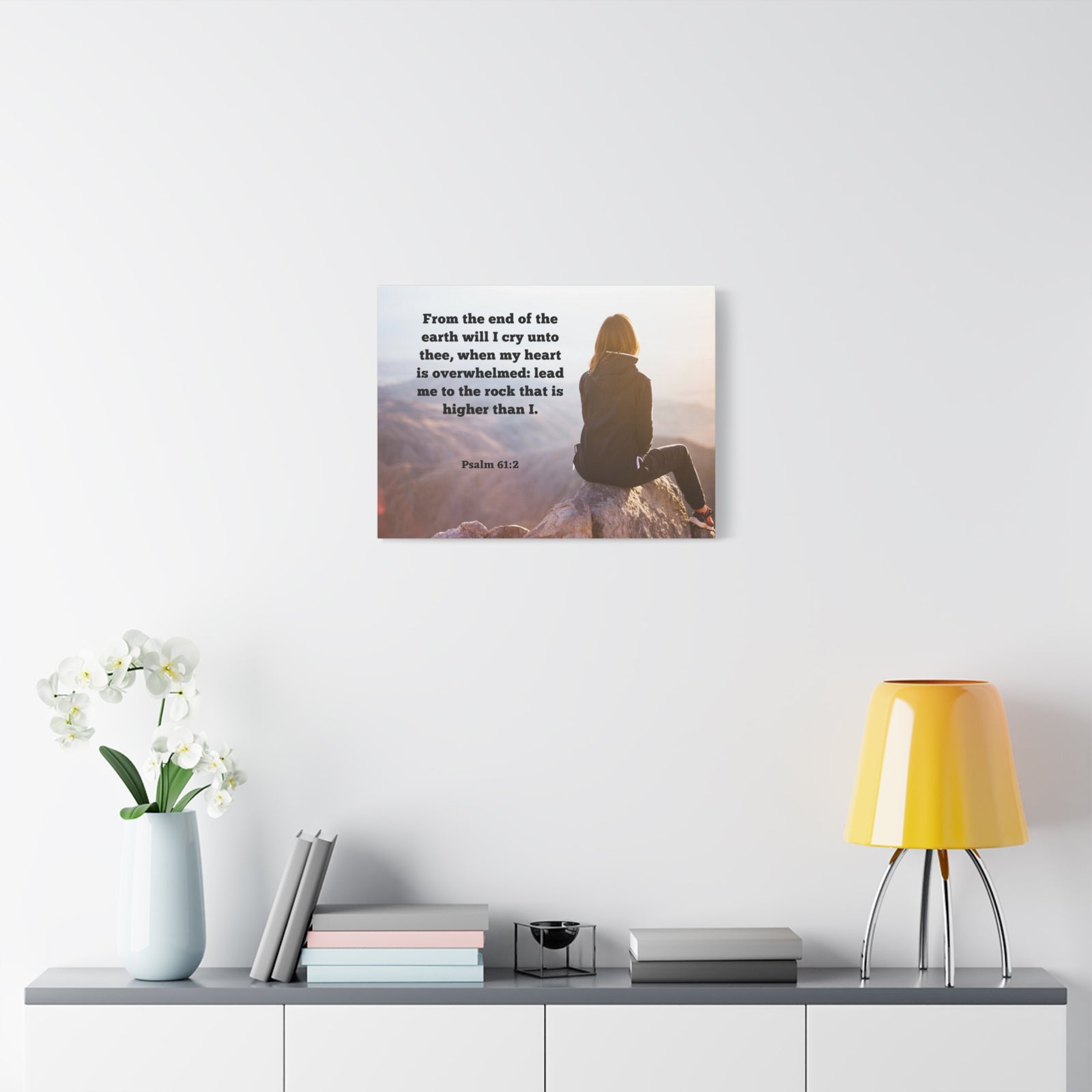 Scripture Canvas Heart Is Overwhelmed Psalms 61:2 Christian Wall Art Bible Verse Print Ready to Hang-Express Your Love Gifts