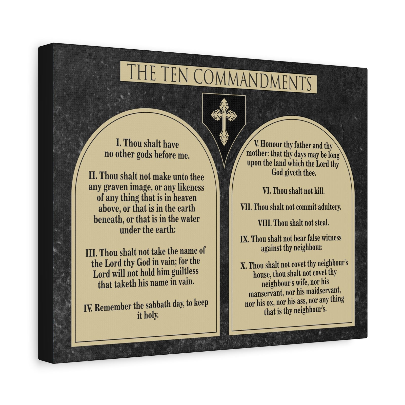 Scripture Canvas Ten Commandments Tablets Brown Christian Wall Art Print Ready to Hang-Express Your Love Gifts