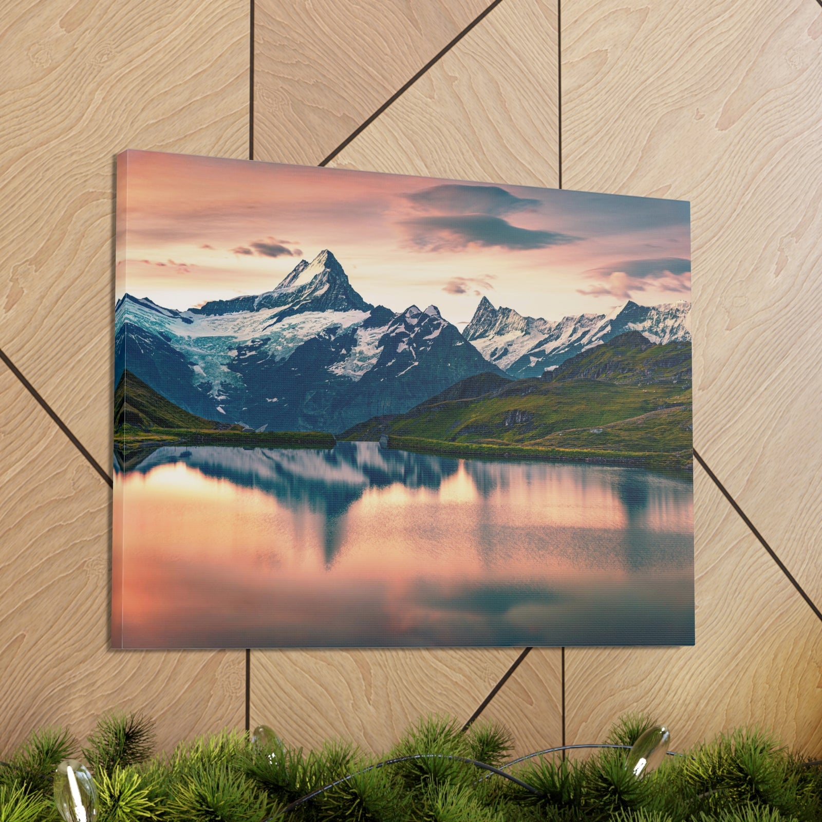 Snow Mountain Lake Summer Nature Wilderness Photography Canvas Wall Art for Home Decor Ready-to-Hang-Express Your Love Gifts