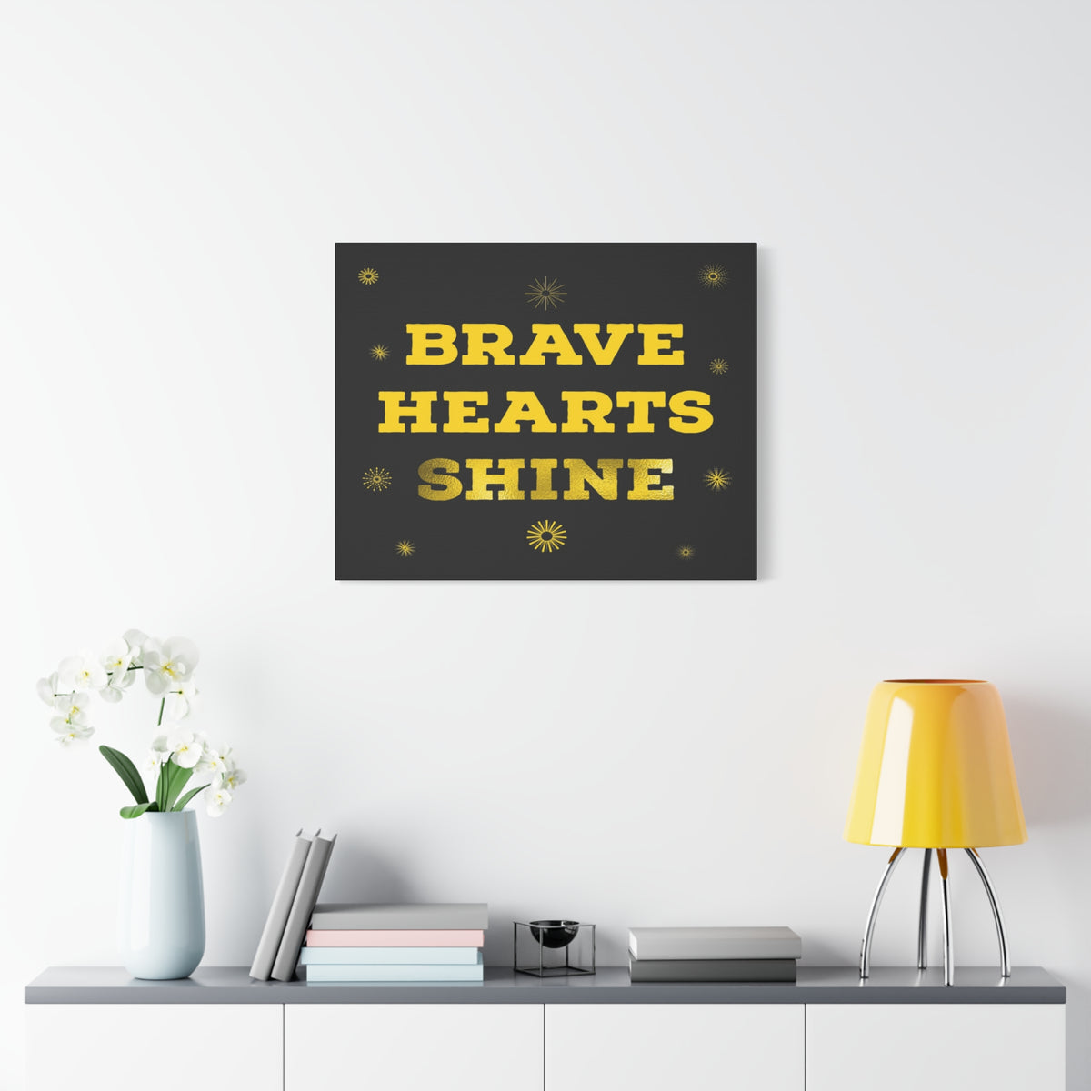 Brave Hearts Shine Inspirational Motivational Quote Canvas Wall Art for Home Decor Ready-to-Hang-Express Your Love Gifts