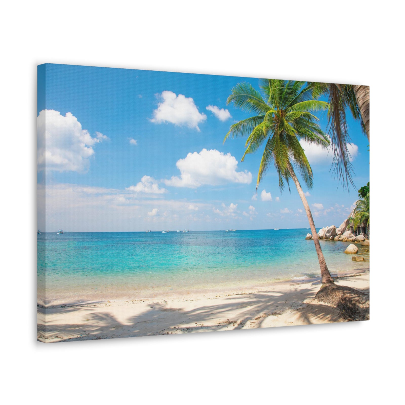 Tropical Beach With Coconut Palm Tree Ocean Canvas Wall Art for Home Decor Ready-to-Hang-Express Your Love Gifts