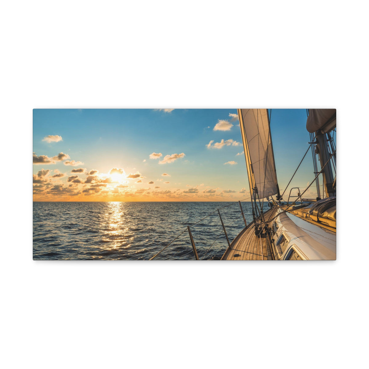Cruising Sailboat Sailing In The Sea At Sunset Ocean Canvas Wall Art for Home Decor Ready-to-Hang-Express Your Love Gifts