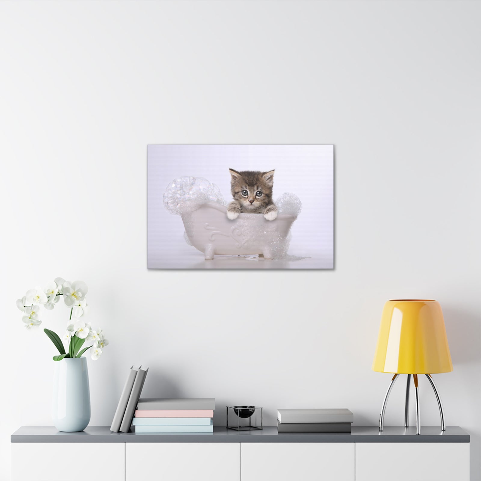 Cute Main Coon Kitten Bathee Canvas Wall Art for Home Decor Ready-to-Hang-Express Your Love Gifts