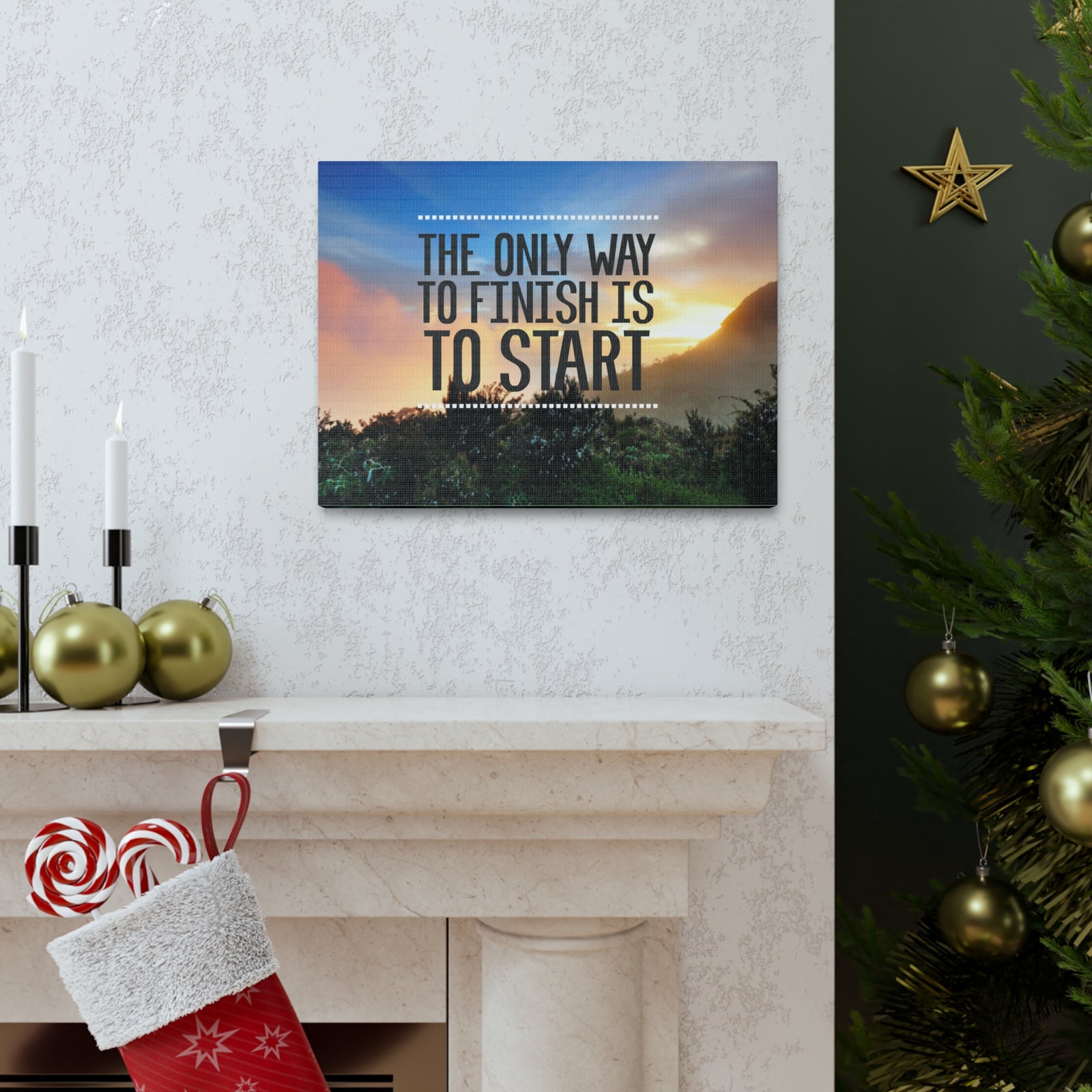 Inspirational Quote Canvas The Only Way To Finish Is To Start Motivational Print Ready to Hang Artwork-Express Your Love Gifts