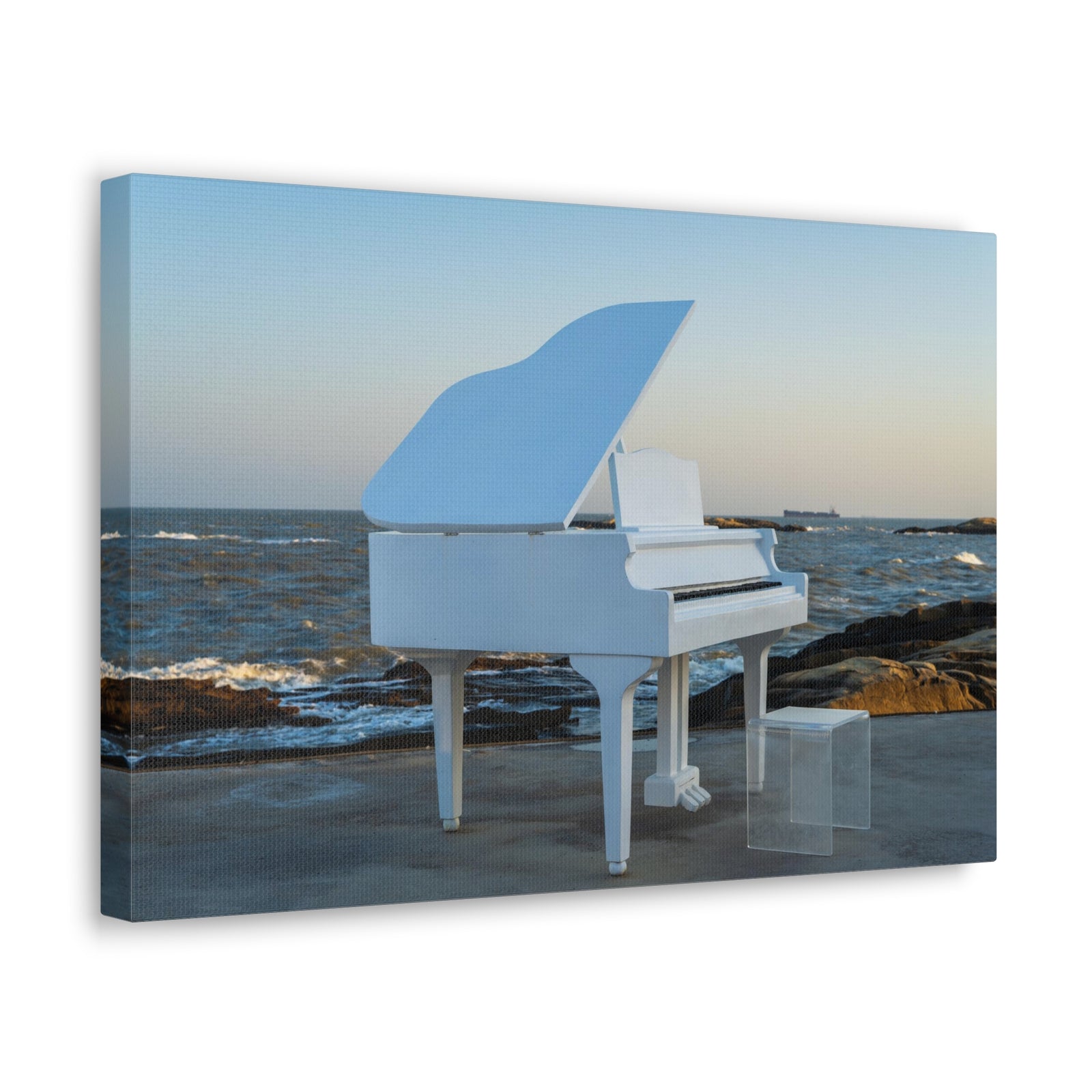 Piano White On Beach Music Lover's Delight Piano Keyboard Canvas Wall Art for Home Decor Ready-to-Hang-Express Your Love Gifts