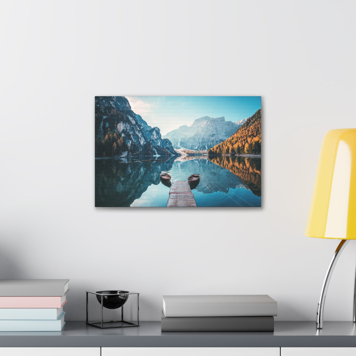 Mountain Valley Clear Lake Nature Wilderness Photography Canvas Wall Art for Home Decor Ready-to-Hang-Express Your Love Gifts