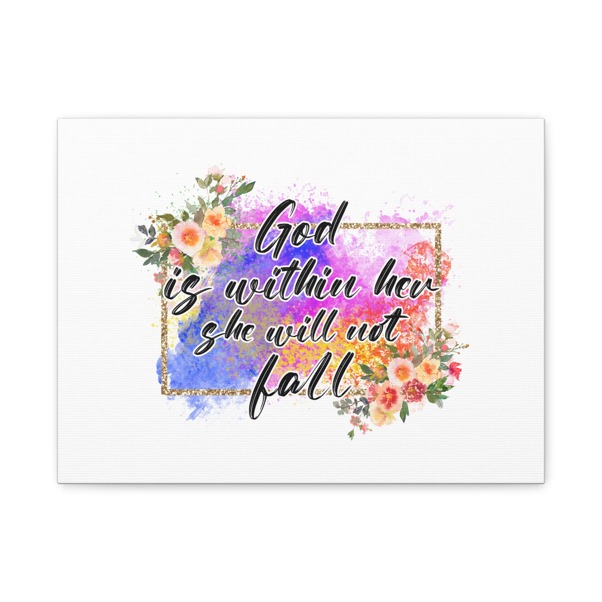 Scripture Canvas God Is Within Psalms 46:5 Flowers Christian Wall Art Bible Verse Print Ready to Hang-Express Your Love Gifts
