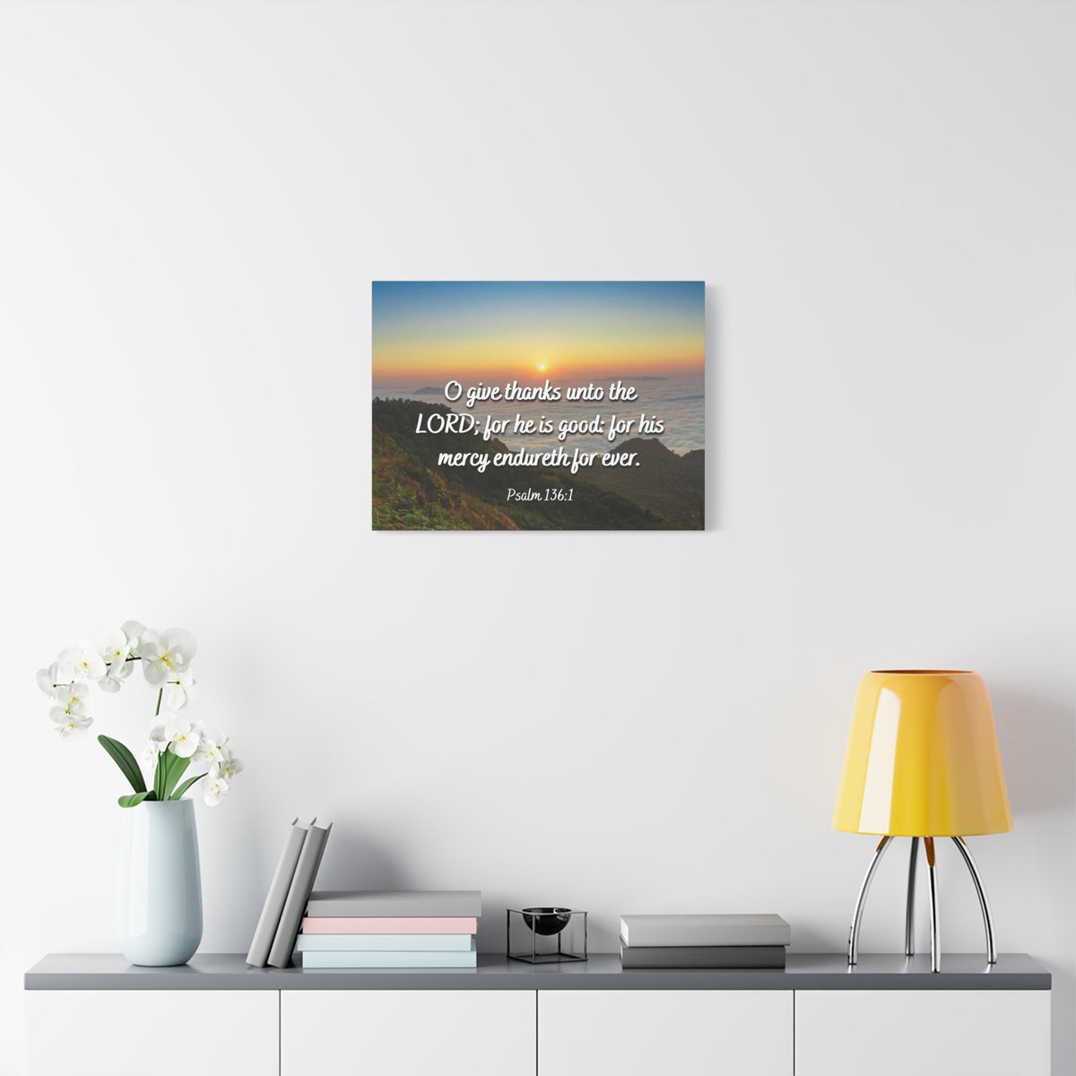 Scripture Canvas For His Mercy Psalm 136:1 Christian Wall Art Bible Verse Print Ready to Hang-Express Your Love Gifts