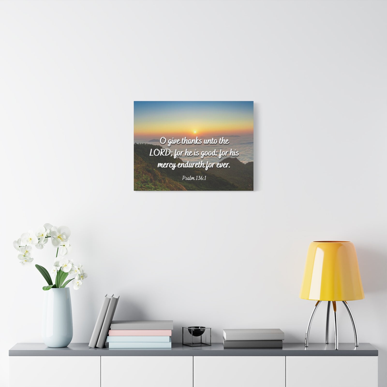 Scripture Canvas For His Mercy Psalm 136:1 Christian Wall Art Bible Verse Print Ready to Hang-Express Your Love Gifts