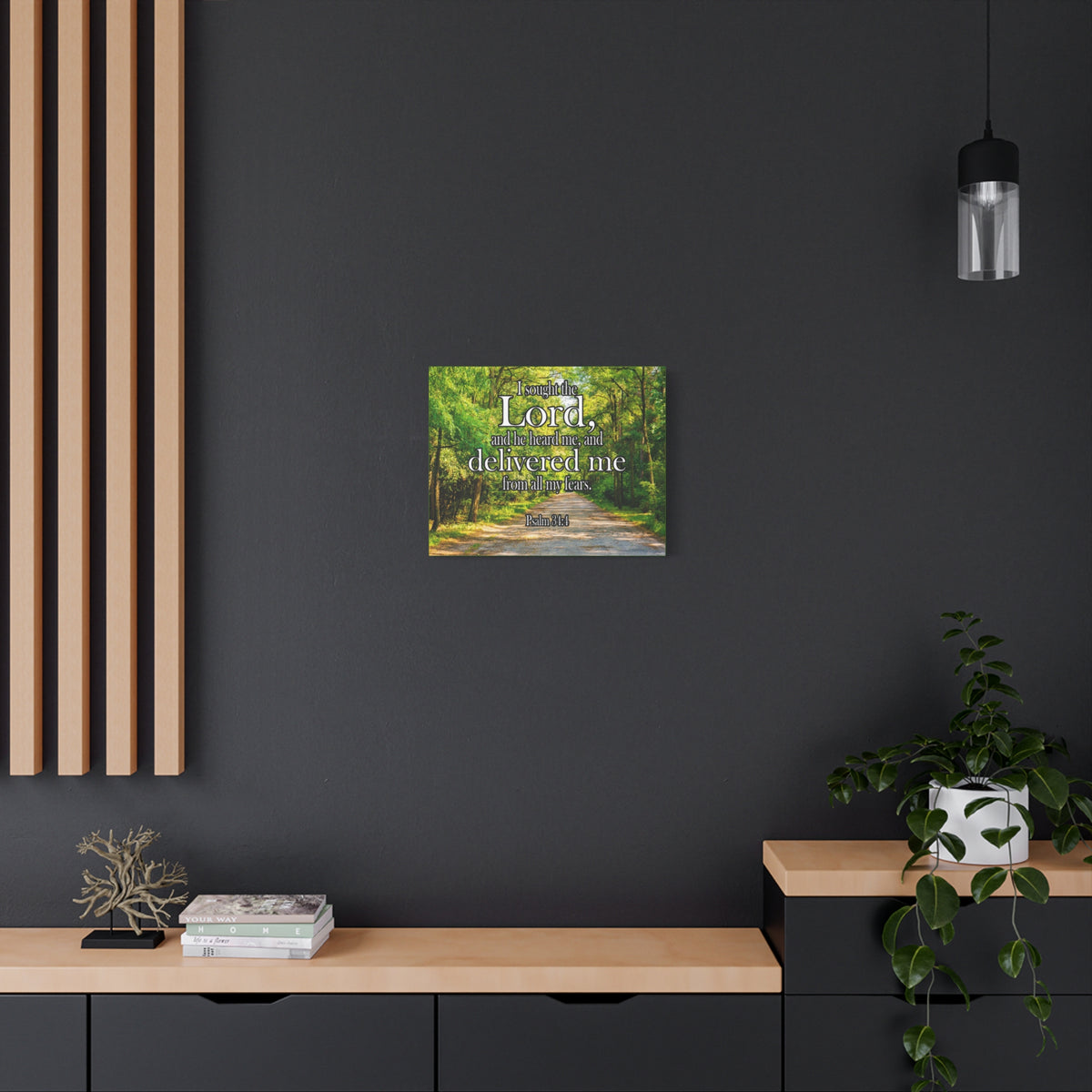 Scripture Canvas Lord Delivered Me Psalm 34:4 Christian Wall Art Bible Verse Print Ready to Hang-Express Your Love Gifts