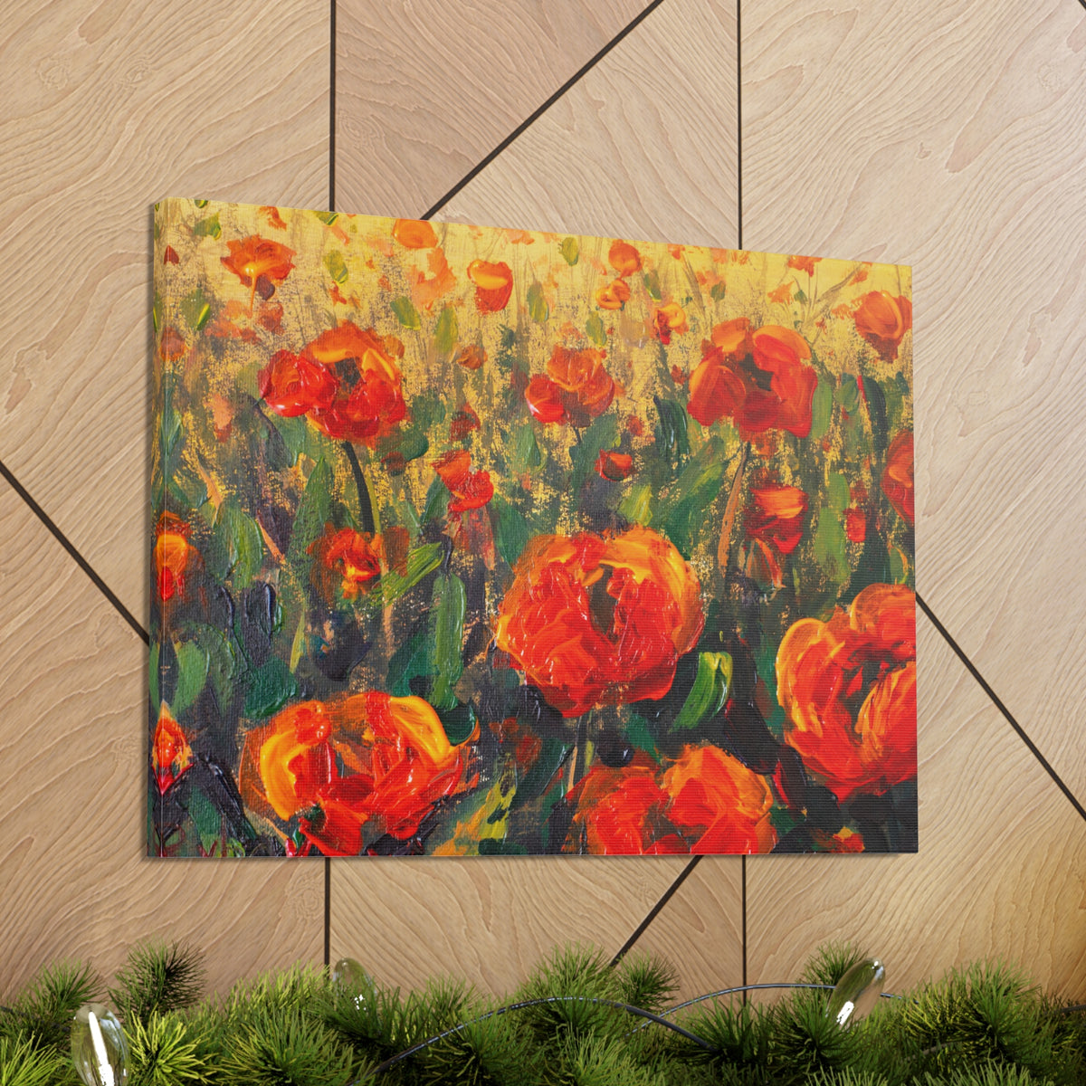 Red Large Poppies In Green Grass Flower Canvas Wall Art for Home Decor Ready-to-Hang-Express Your Love Gifts