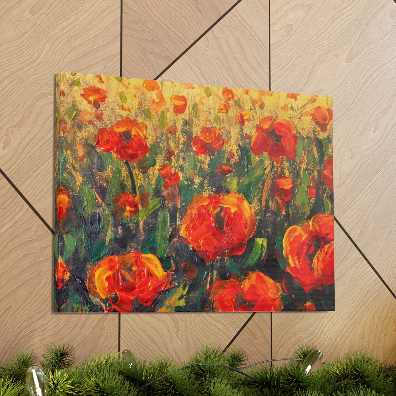 Red Large Poppies In Green Grass Flower Canvas Wall Art for Home Decor Ready-to-Hang-Express Your Love Gifts