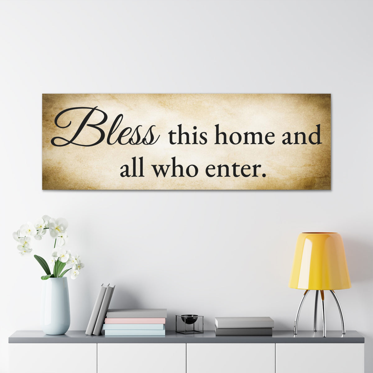 Scripture Walls Bless This Home Luke 10:5 Gold Bible Verse Canvas Christian Wall Art Ready to Hang Unframed-Express Your Love Gifts