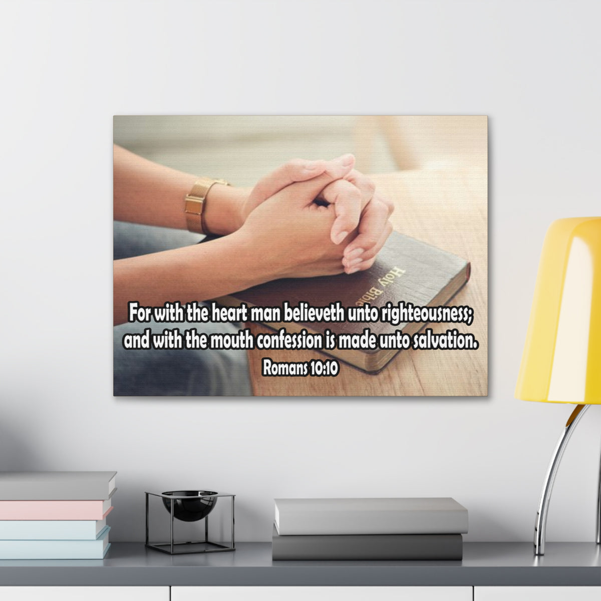 Bible Verse Canvas Convention is Unto Romans 10:10 Christian Home Décor Wall Art Scripture Ready to Hang Faith Print-Express Your Love Gifts