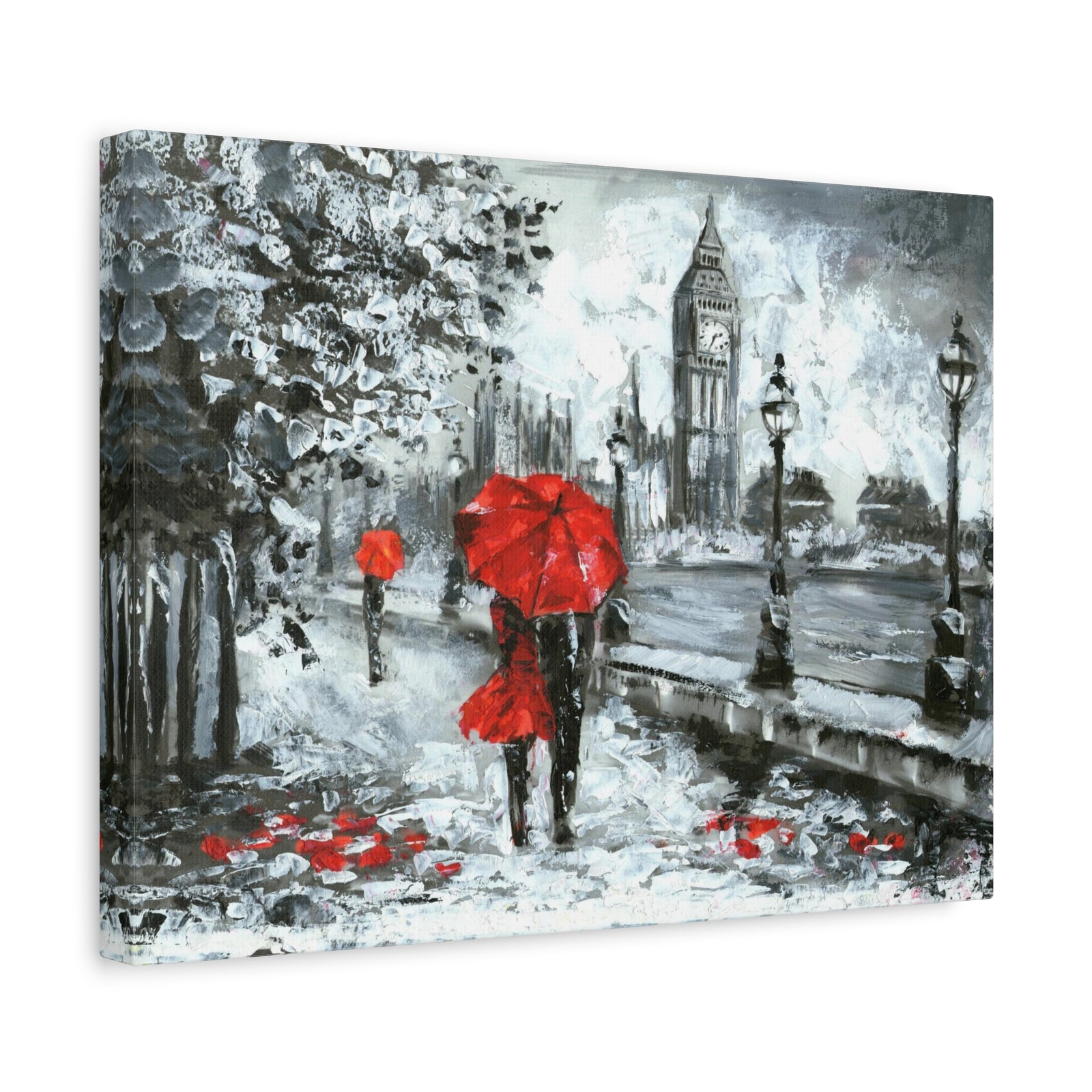 Streetview Landscape Big Ben Black White and Red Oil Painting Canvas Wall Art for Home Decor Ready-to-Hang-Express Your Love Gifts