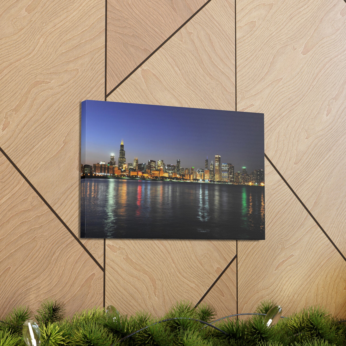 Chicago Night Skyline Canvas Artwork High-Quality Breathtaking Stunning Cityscape for Home Decor Ready to Hang-Express Your Love Gifts