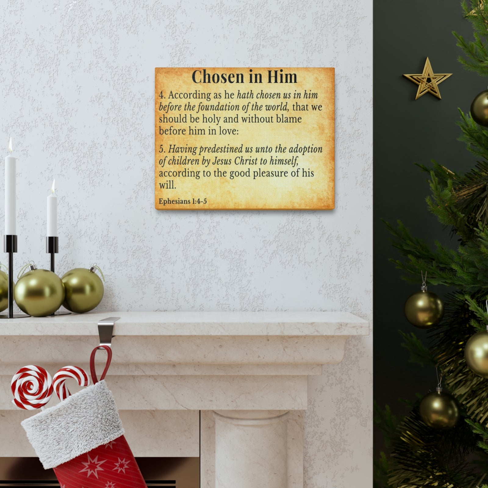 Scripture Walls Ephesians 1:4-5 Chosen in Christ Gold Bible Verse Canvas Christian Wall Art Ready to Hang Unframed-Express Your Love Gifts
