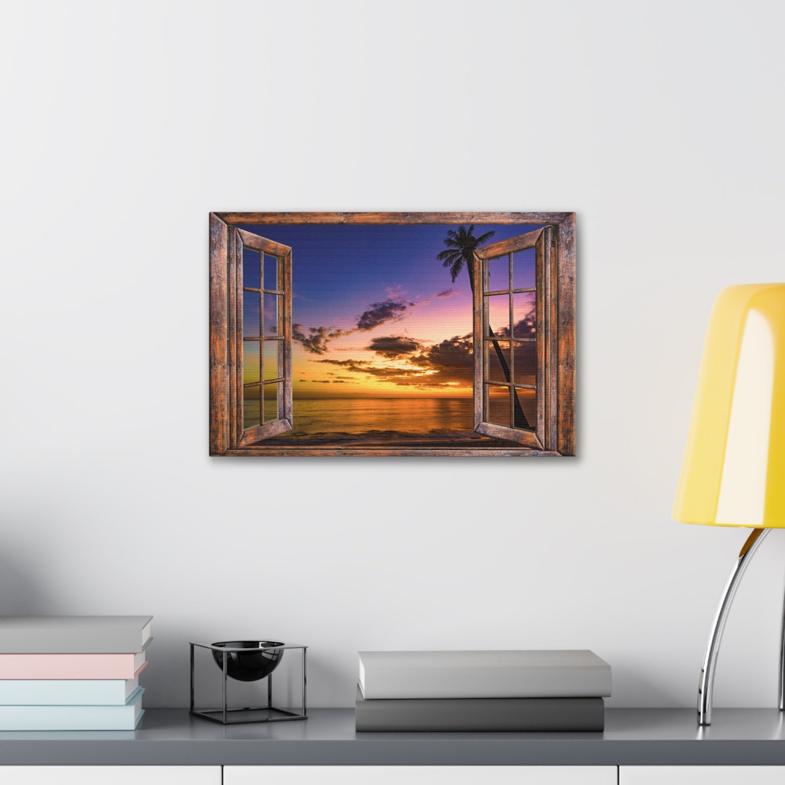 Canvas Print Wall Art Window Sunset Sea Nature Photography Realism Scenic Landscape Colorful Multicolor for Home Decor Ready to Hang-Express Your Love Gifts