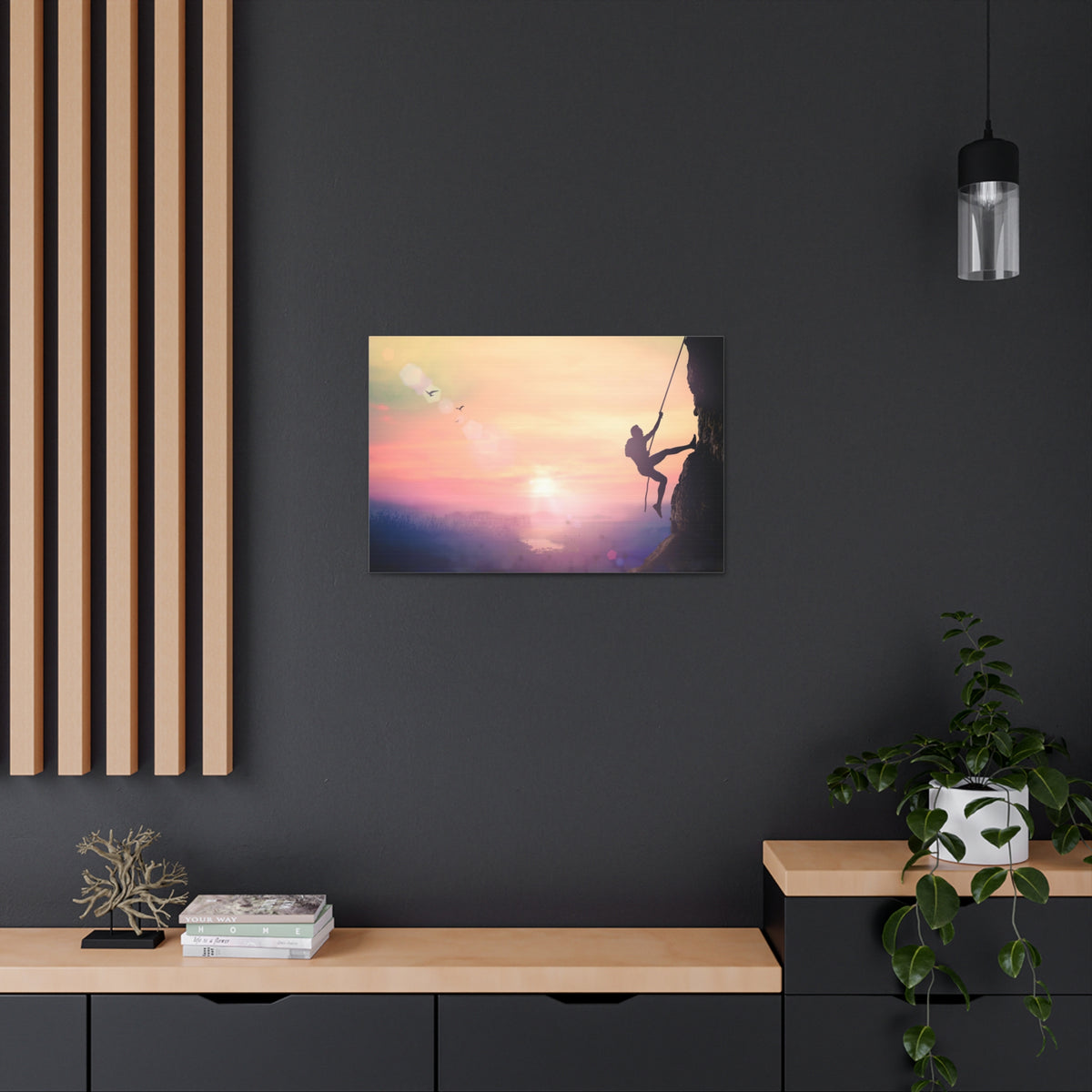 Man Climbing High Mountain Nature Wilderness Photography Canvas Wall Art for Home Decor Ready-to-Hang-Express Your Love Gifts