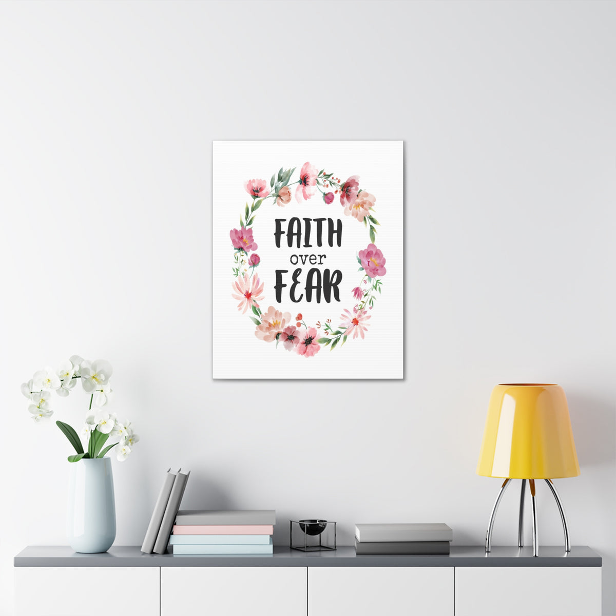 Scripture Walls Faith Over Fear Floral Bible Verse Canvas Christian Wall Art Ready to Hang Unframed-Express Your Love Gifts