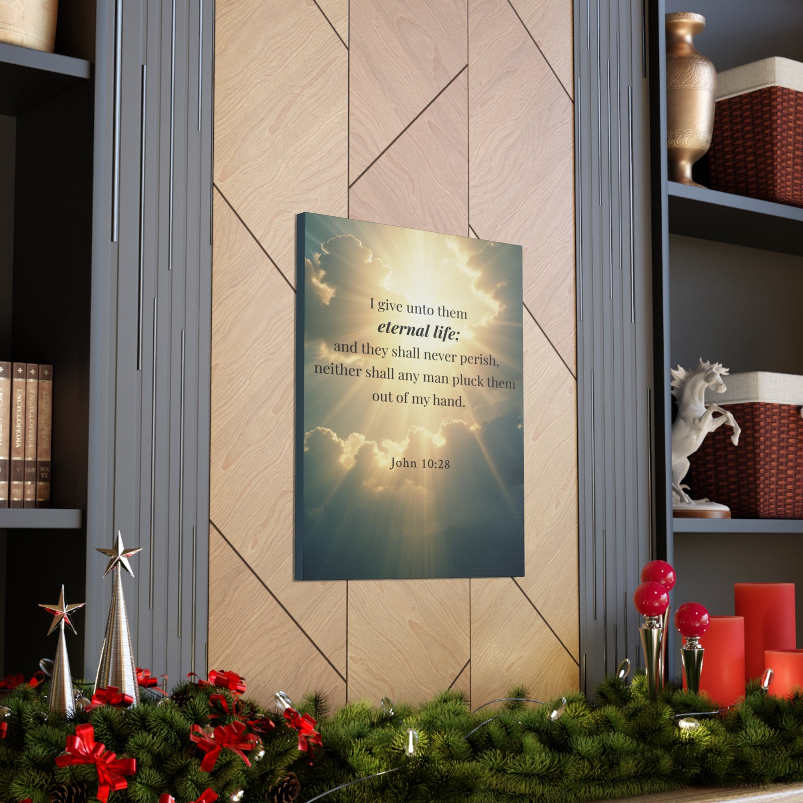 Scripture Walls John 10:28 Eternal Assurance Bible Verse Canvas Christian Wall Art Ready to Hang Unframed-Express Your Love Gifts