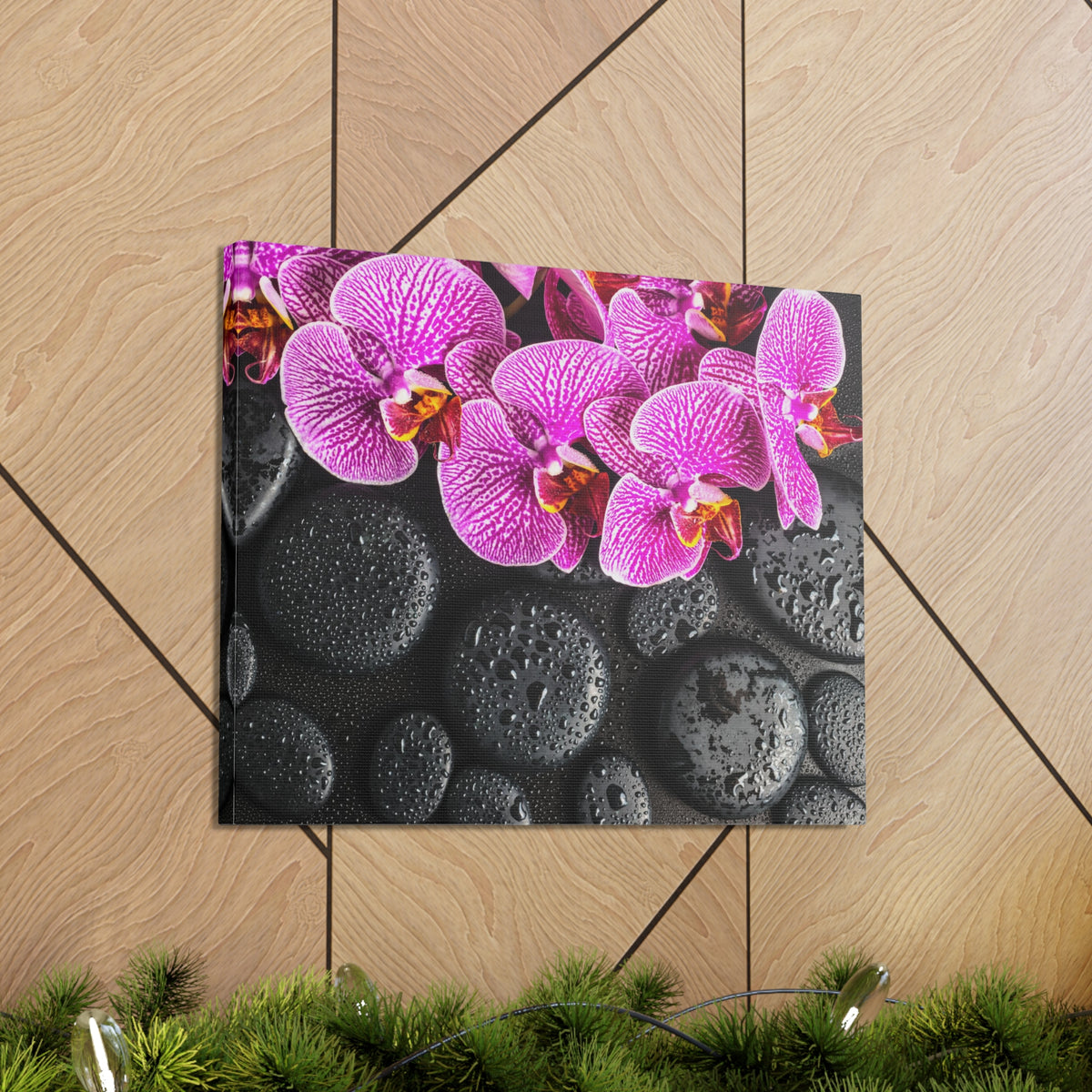Violet Orchid on Stones Forest Floral Nature Photography Canvas Wall Art for Home Decor Ready-to-Hang-Express Your Love Gifts