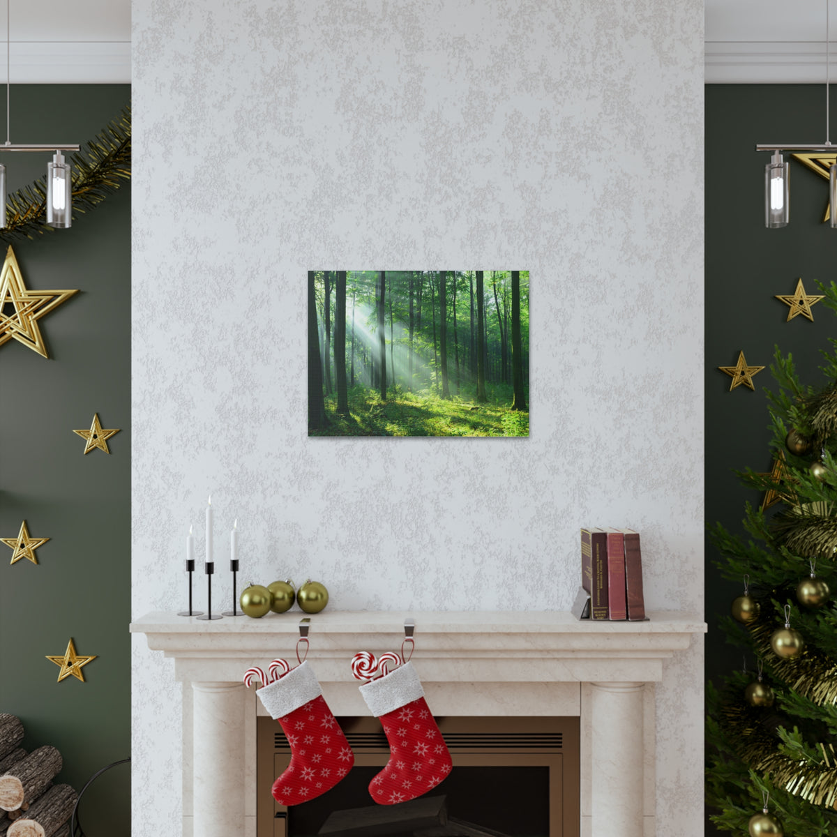 Green Forest Sunlight Nature Wilderness Photography Canvas Wall Art for Home Decor Ready-to-Hang-Express Your Love Gifts