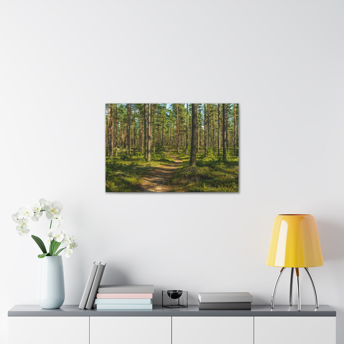 Green Forest Tree Path Nature Wilderness Photography Canvas Wall Art for Home Decor Ready-to-Hang-Express Your Love Gifts