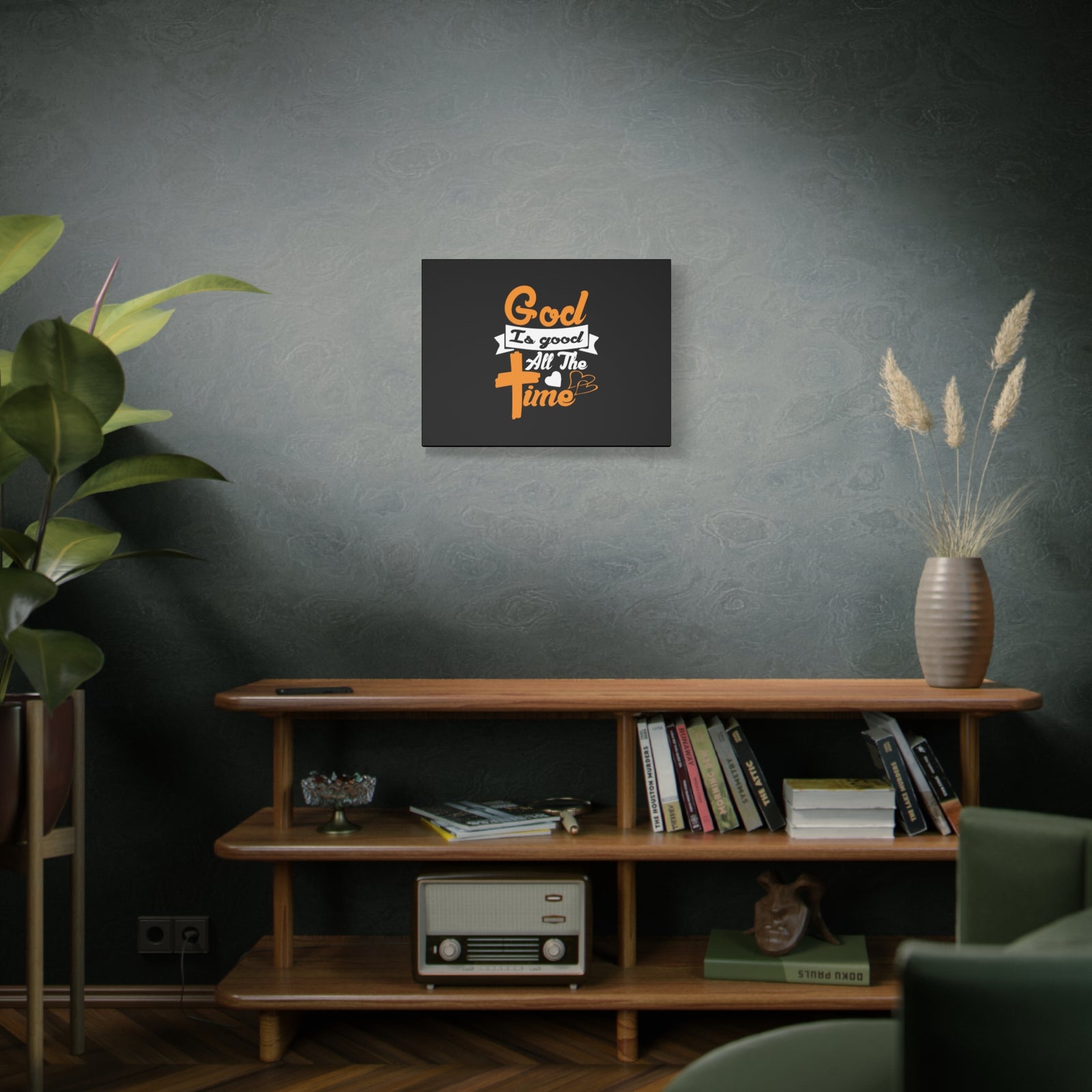 Scripture Canvas God Is Good All The Time Psalm 100:5 Orange Christian Wall Art Bible Verse Print Ready to Hang-Express Your Love Gifts