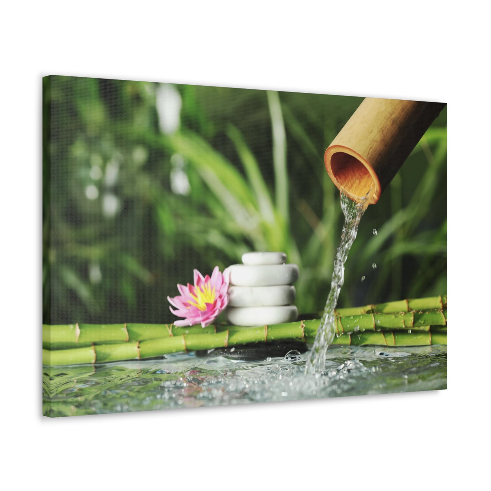 Flower and Bamboo Fountain Forest Floral Nature Photography Canvas Wall Art for Home Decor Ready-to-Hang-Express Your Love Gifts