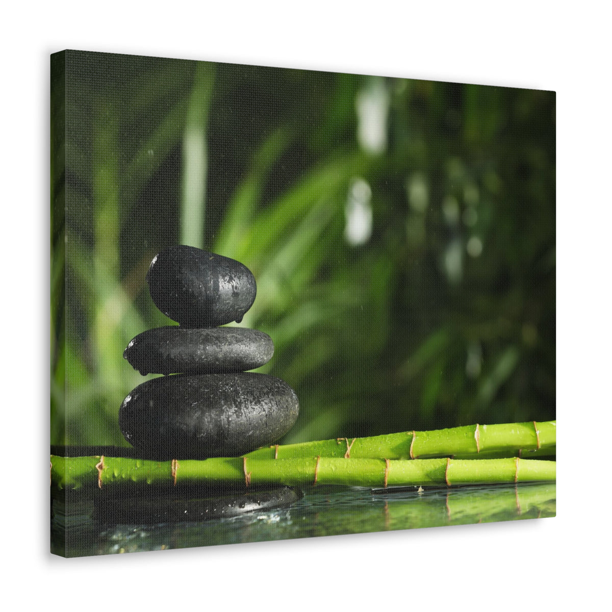 Stacked Stones on Bamboo Forest Floral Nature Photography Canvas Wall Art for Home Decor Ready-to-Hang-Express Your Love Gifts