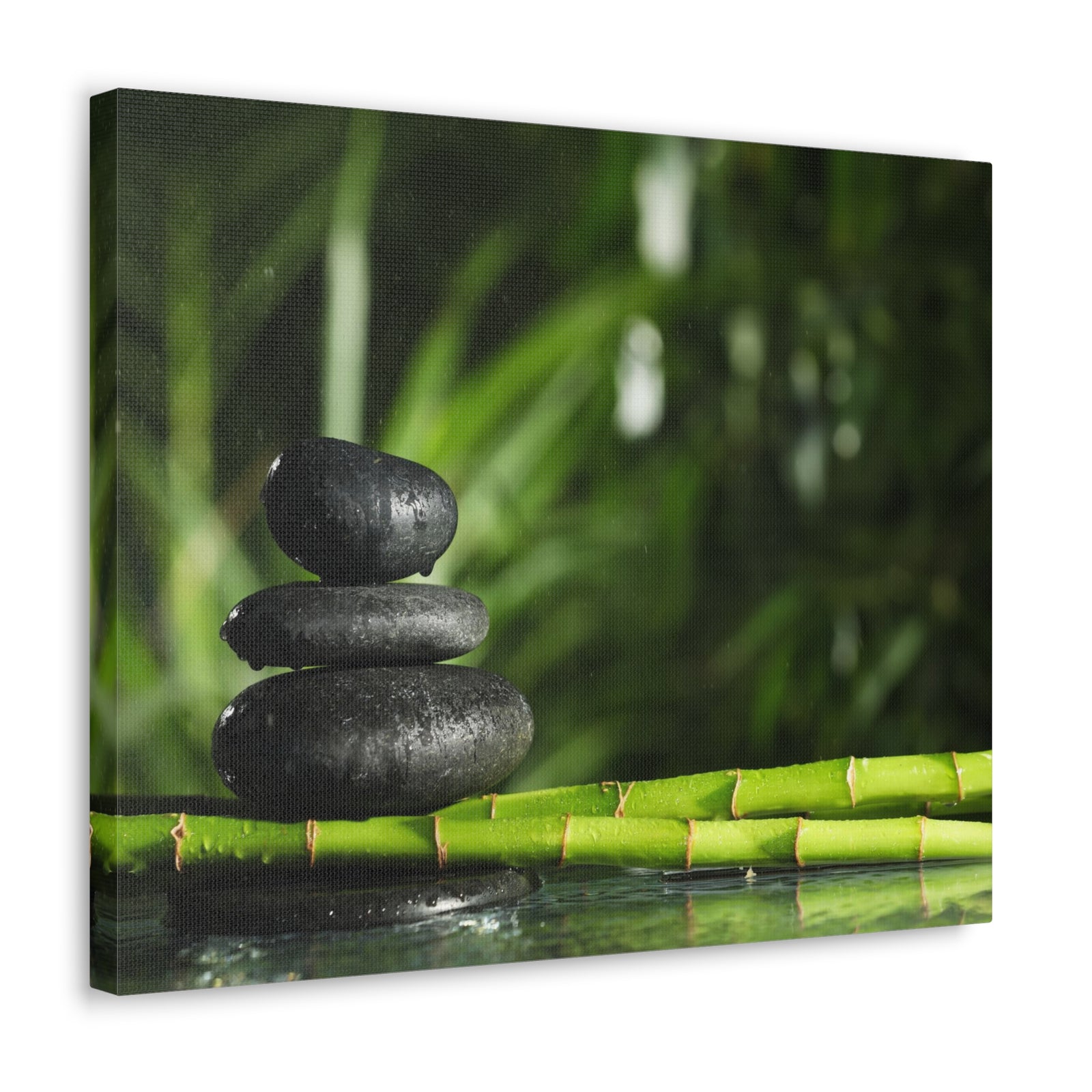 Stacked Stones on Bamboo Forest Floral Nature Photography Canvas Wall Art for Home Decor Ready-to-Hang-Express Your Love Gifts