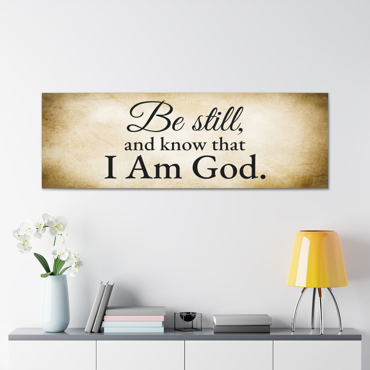 Scripture Walls Be Still Psalm 46:10 Gold Bible Verse Canvas Christian Wall Art Ready to Hang Unframed-Express Your Love Gifts