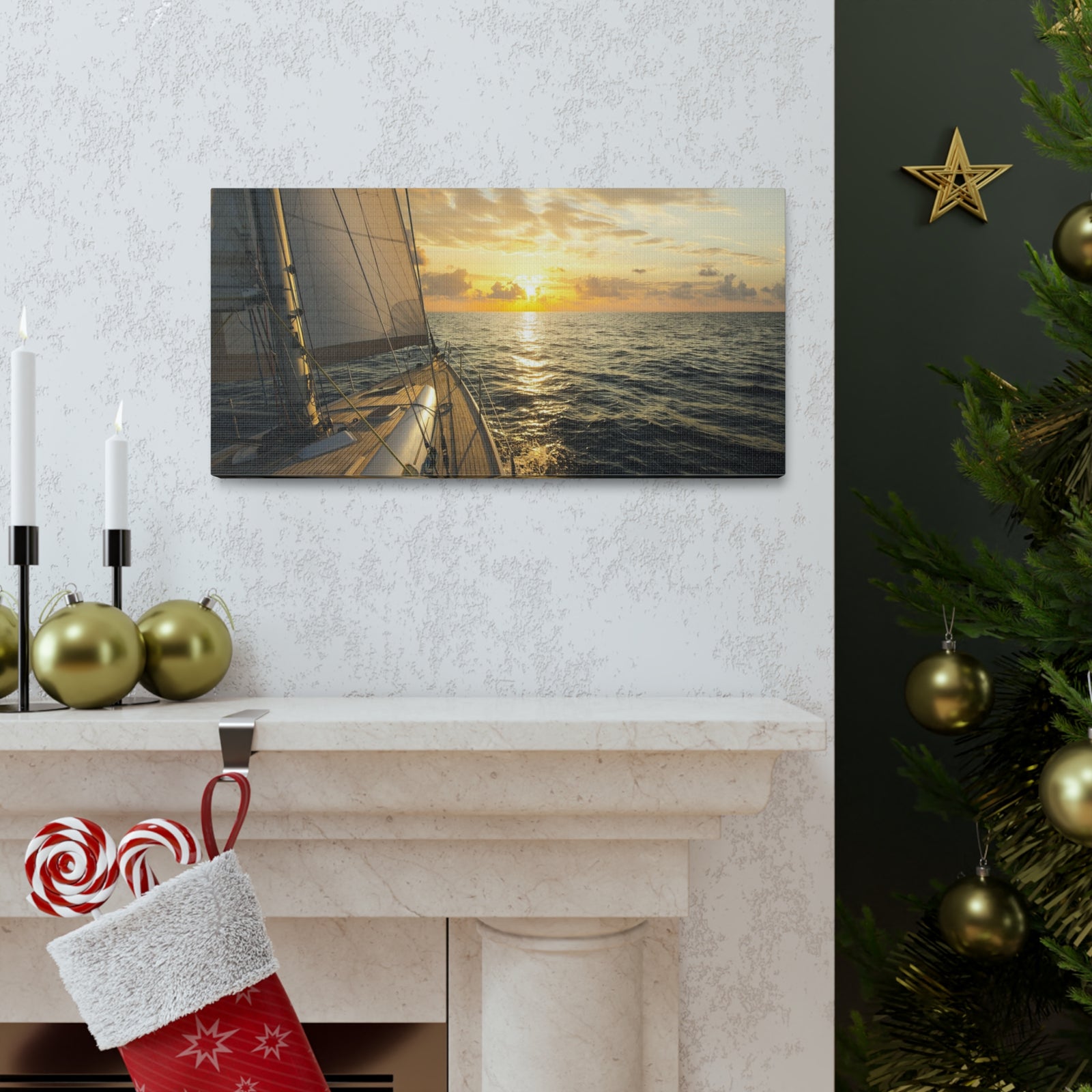 Sailboat Sailing In Mediterranean Sea At Sunset Ocean Canvas Wall Art for Home Decor Ready-to-Hang-Express Your Love Gifts