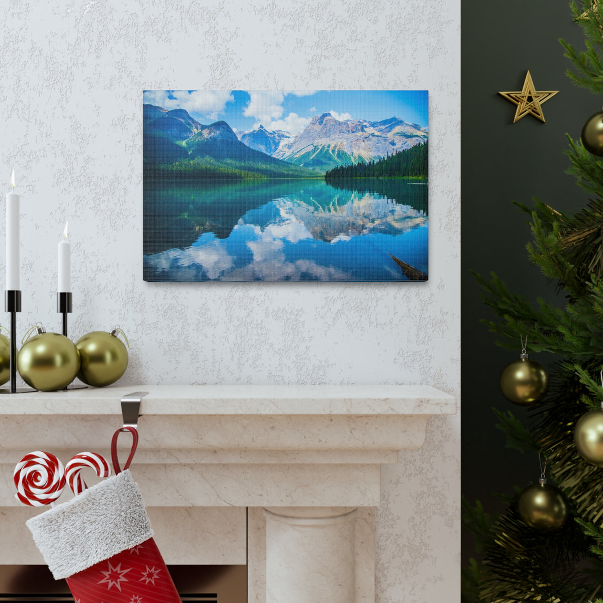 Mountain Lake Winter Nature Wilderness Photography Canvas Wall Art for Home Decor Ready-to-Hang-Express Your Love Gifts